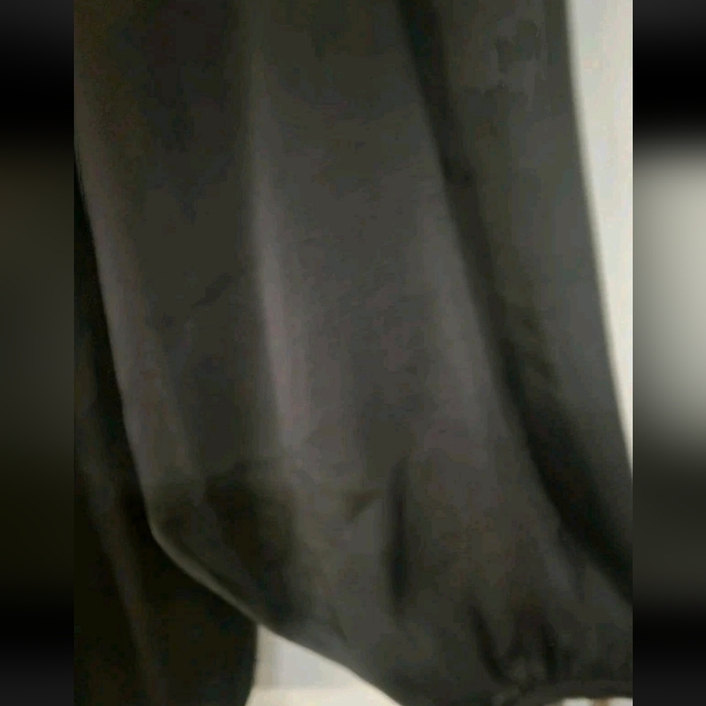 Express Black Button Blouse Women’s Large Long Sleeve Pleated V Neck Top 💵 - Picture 2 of 8